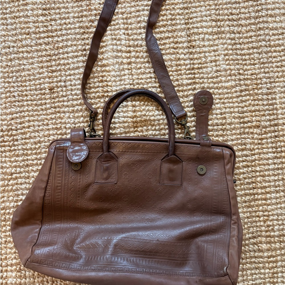 Vintage Kenneth Cole Embossed Brown Leather Weekender Bag